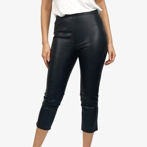 Line & Dot Lou Cropped Pant Size S Black Faux Leather High Rise Sleek Minimalist